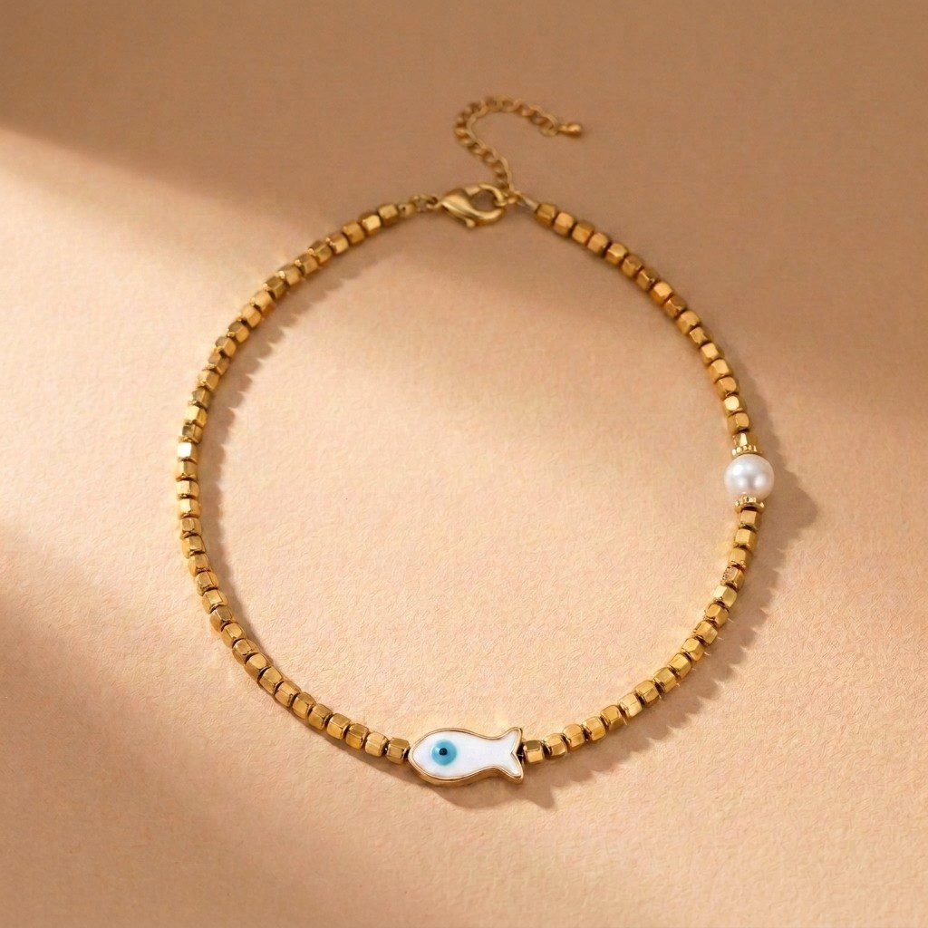 Little fish charm summer hematite anklet