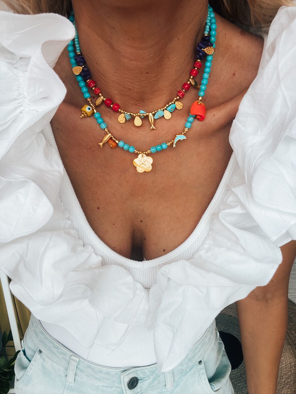 Turquoise beaded summer Fish necklace