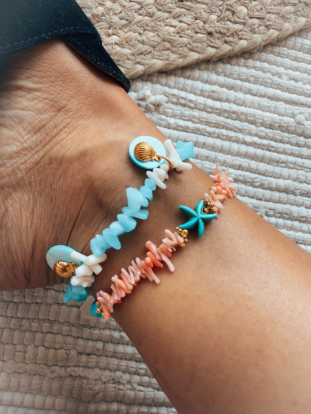 Coral anklet with turquoise starfish