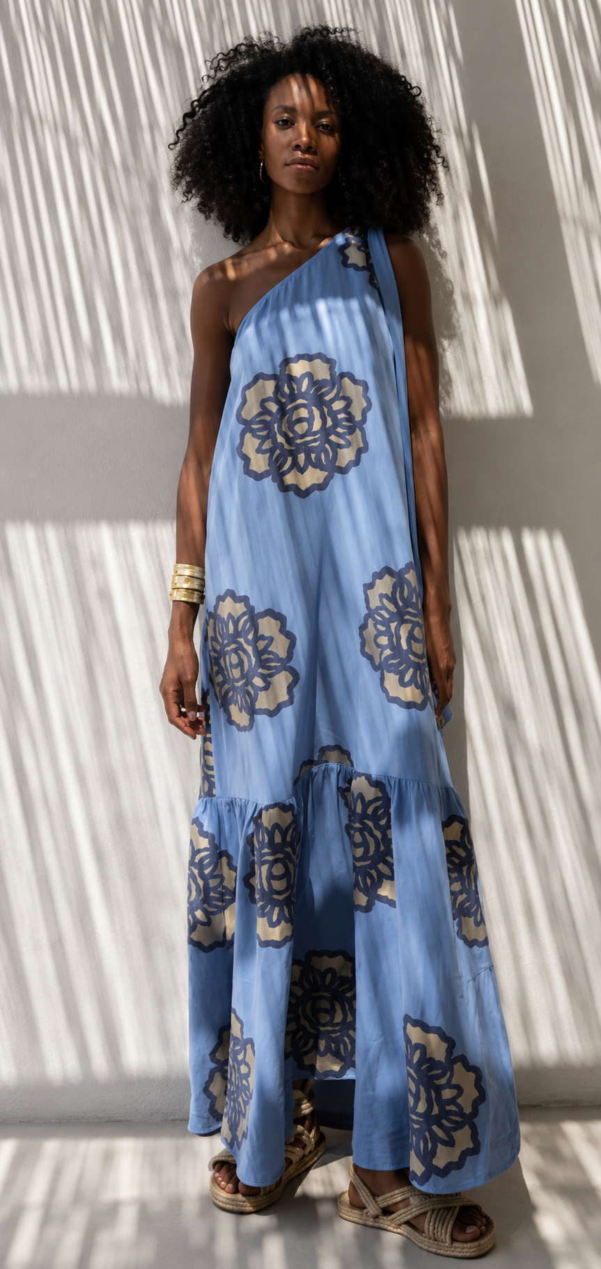 Gold Black Light Blue Floral Dress — Mystery Resort