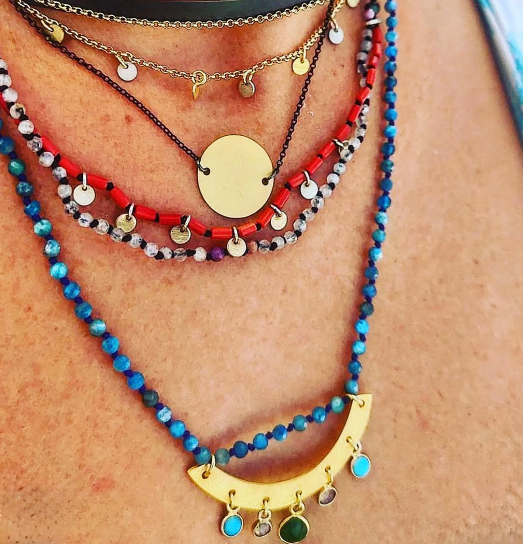 Rosary Necklace Apatite, Emerald, Labradorite, Turquoise, Gold-Plated Smile — Chase The Sun