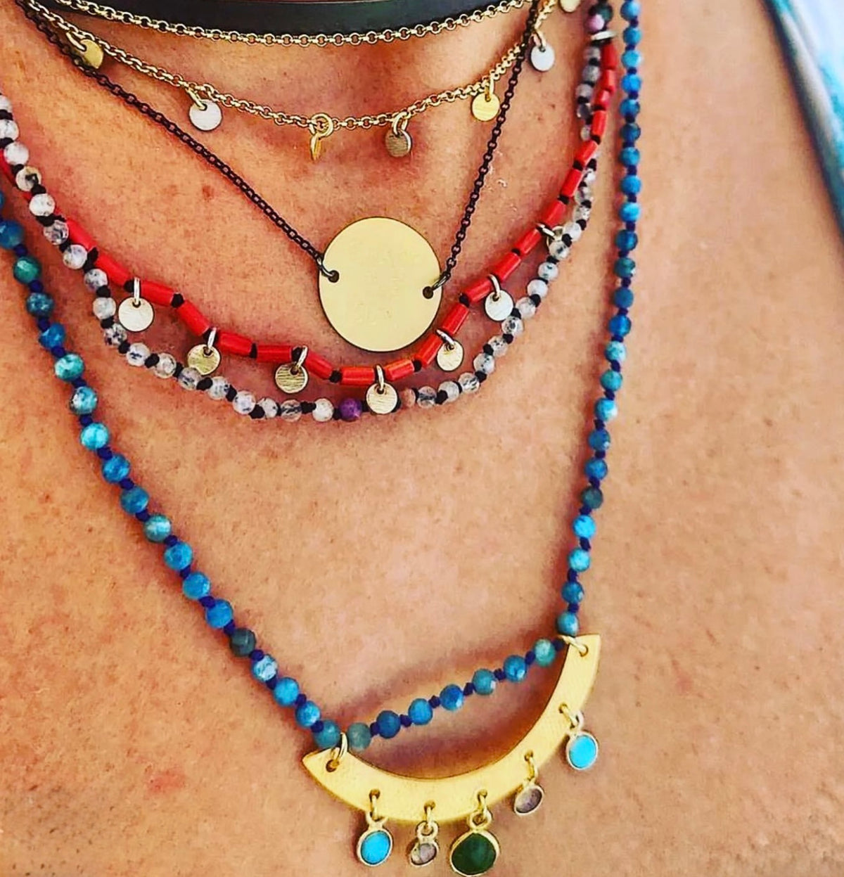 Rosary Necklace Apatite, Emerald, Labradorite, Turquoise, Gold-Plated Smile — Chase The Sun