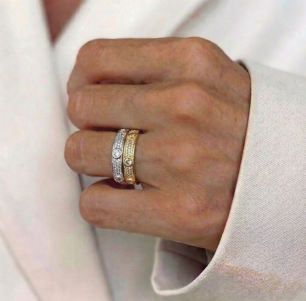 Gold Pavé Band Ring with Round Crystal