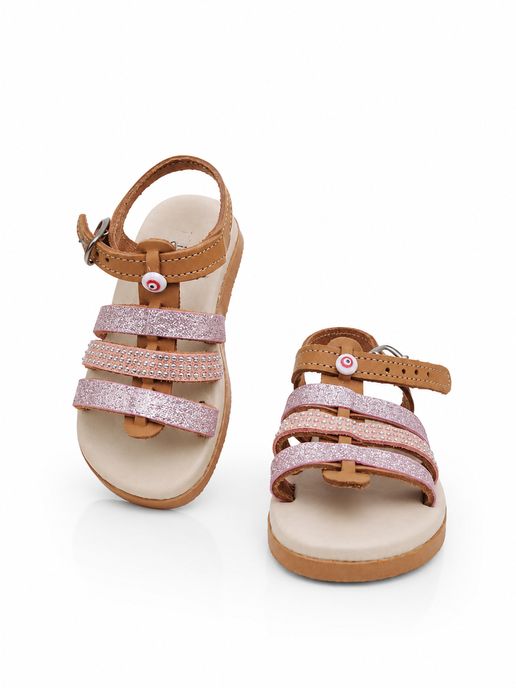 Kids Sandals - Pink Glitter & Evil Eye