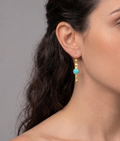 Gold Hoop Boho Earrings with Aquamarine stone
