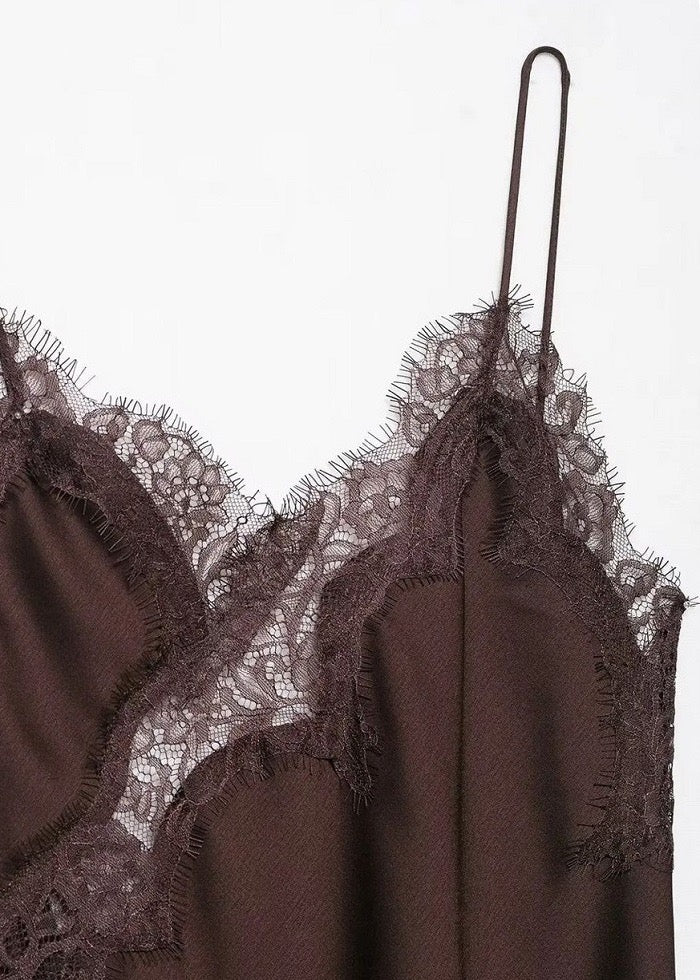 Viral Lace Dress in Chocolate Brown