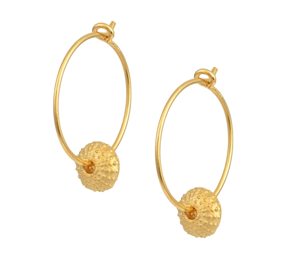 Hoop Earrings With Handmade Small Sea Urchin, Gold-Plated — Chase The Sun