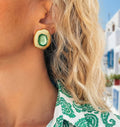Vintage style gold earring with olive green enamel