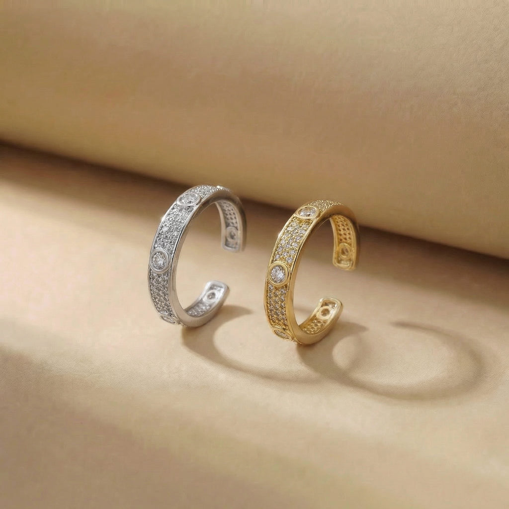 Gold Pavé Band Ring with Round Crystal