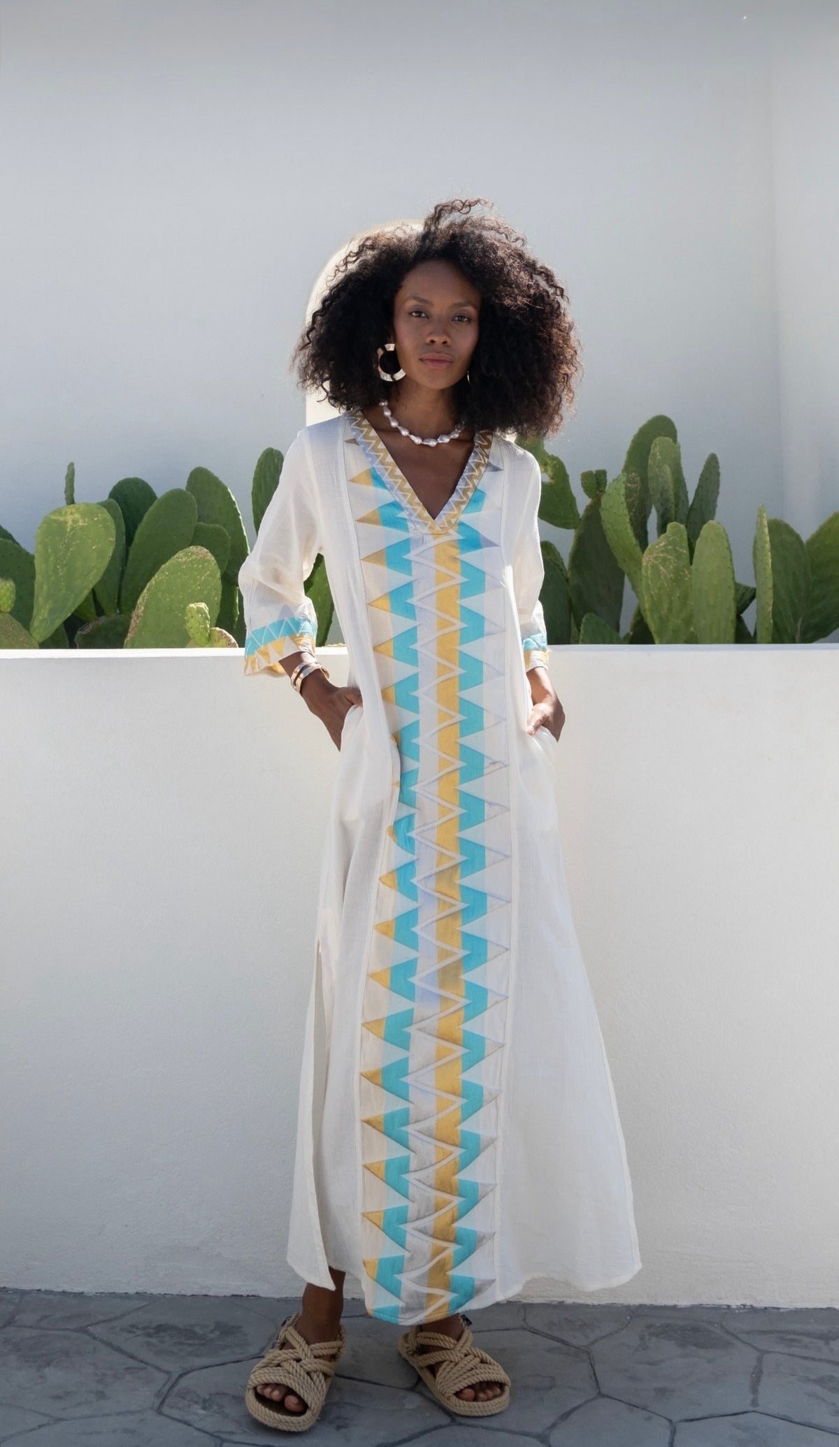 Gold Silver Turquoise Off-white Dress — Mystery Resort