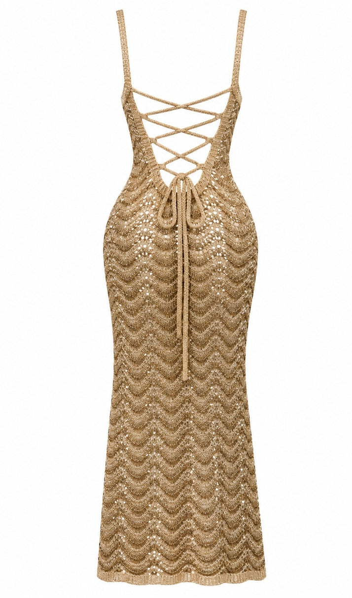 Mykonos Crochet Dress Gold