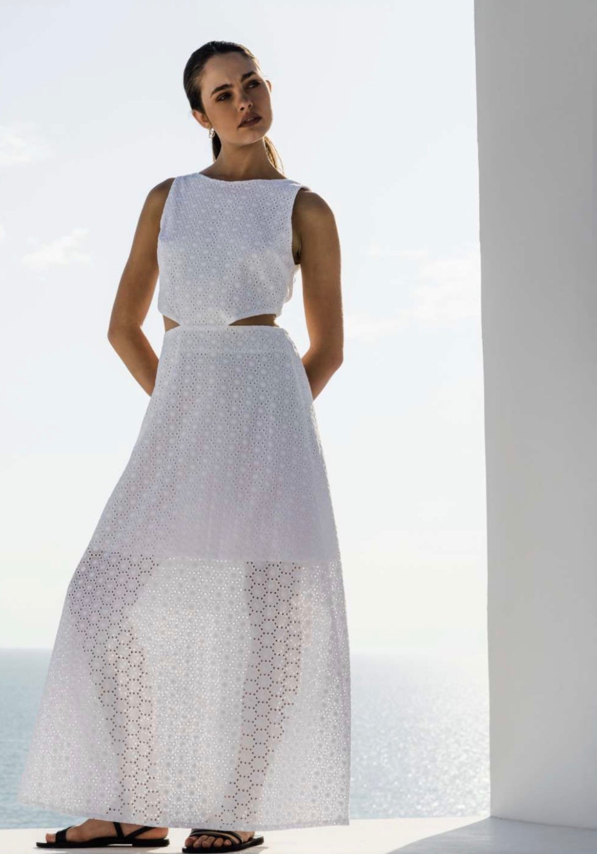 Lefkothea Cotton Broderie White — Klotho Crete