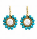 Hook Earrings, Embroidered Elements, Pearl, Turquoise, Gold Thread — Chase The Sun