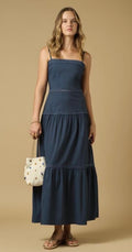 Chrysi Poplin Strap Long Dress Light Blue — Apoella