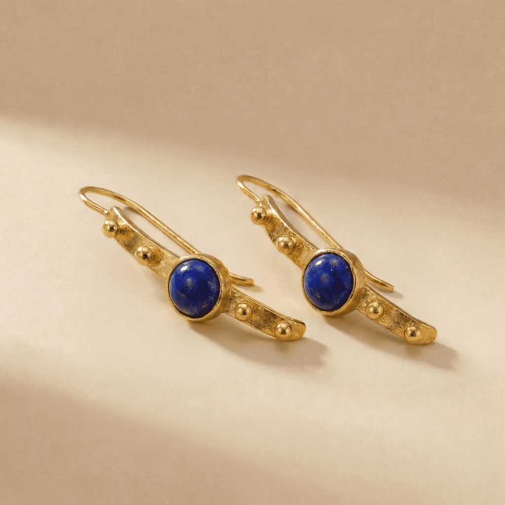 Gold Hoop Boho Earrings with Lapis stone