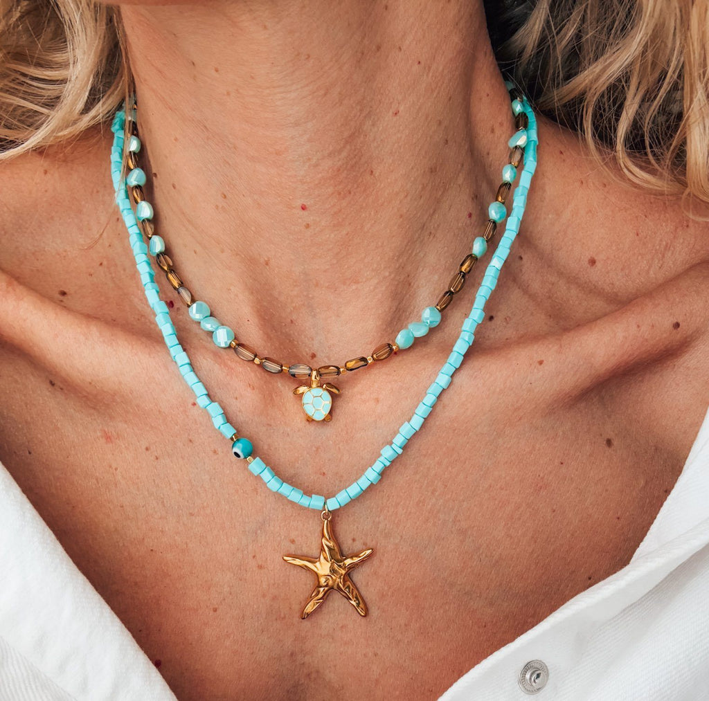 Summer beaded necklace with starfish