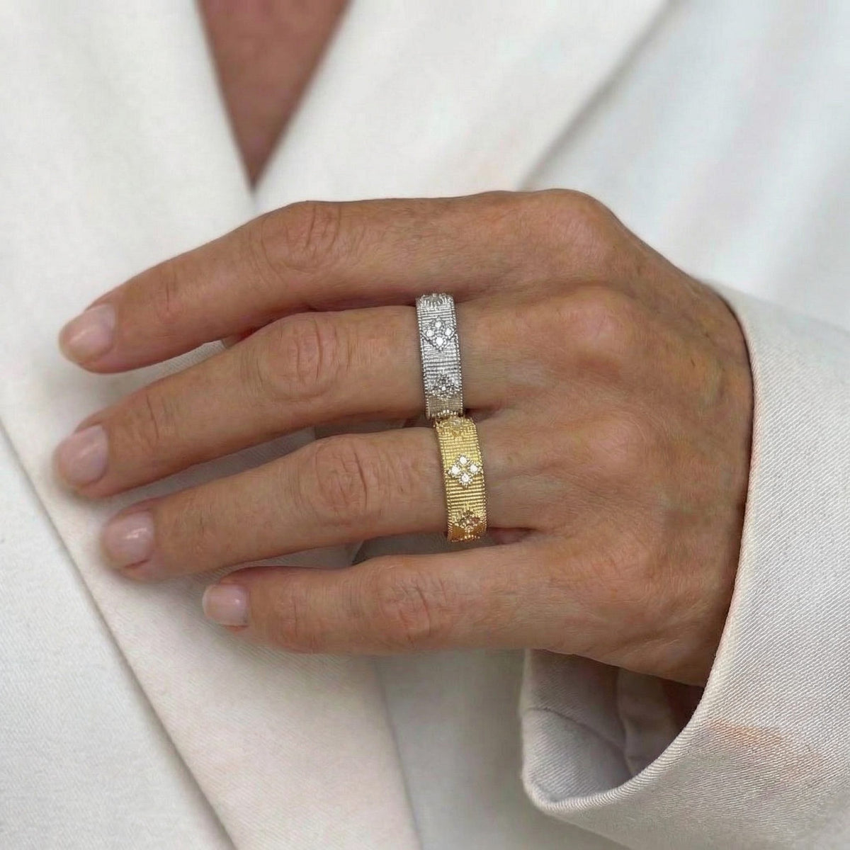 Floral Pavé Crystal Band Ring – Silver