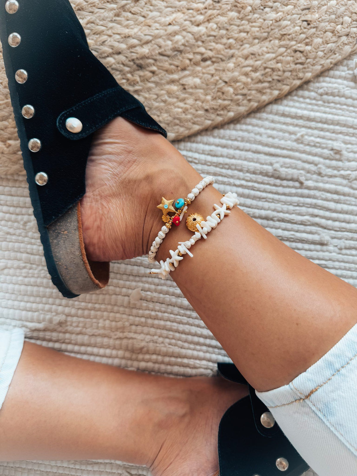 White and gold sea urchin anklet
