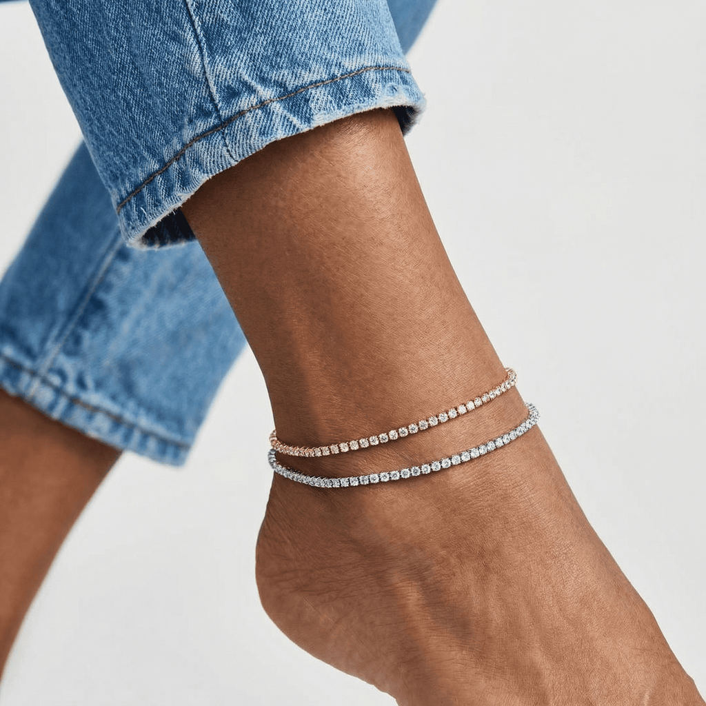 Crystal Steel Silver Tennis Anklet