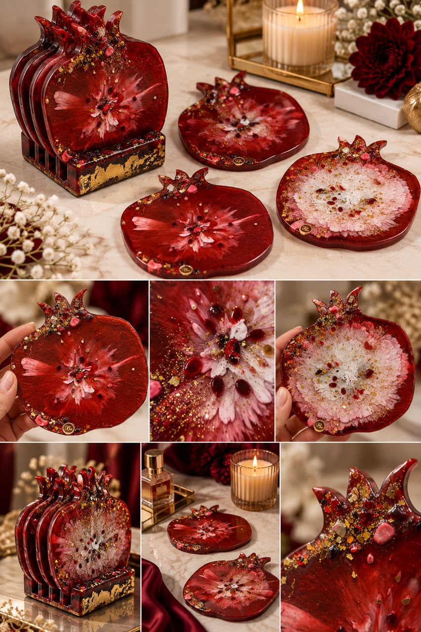 Pomegranate Resin Coasters I