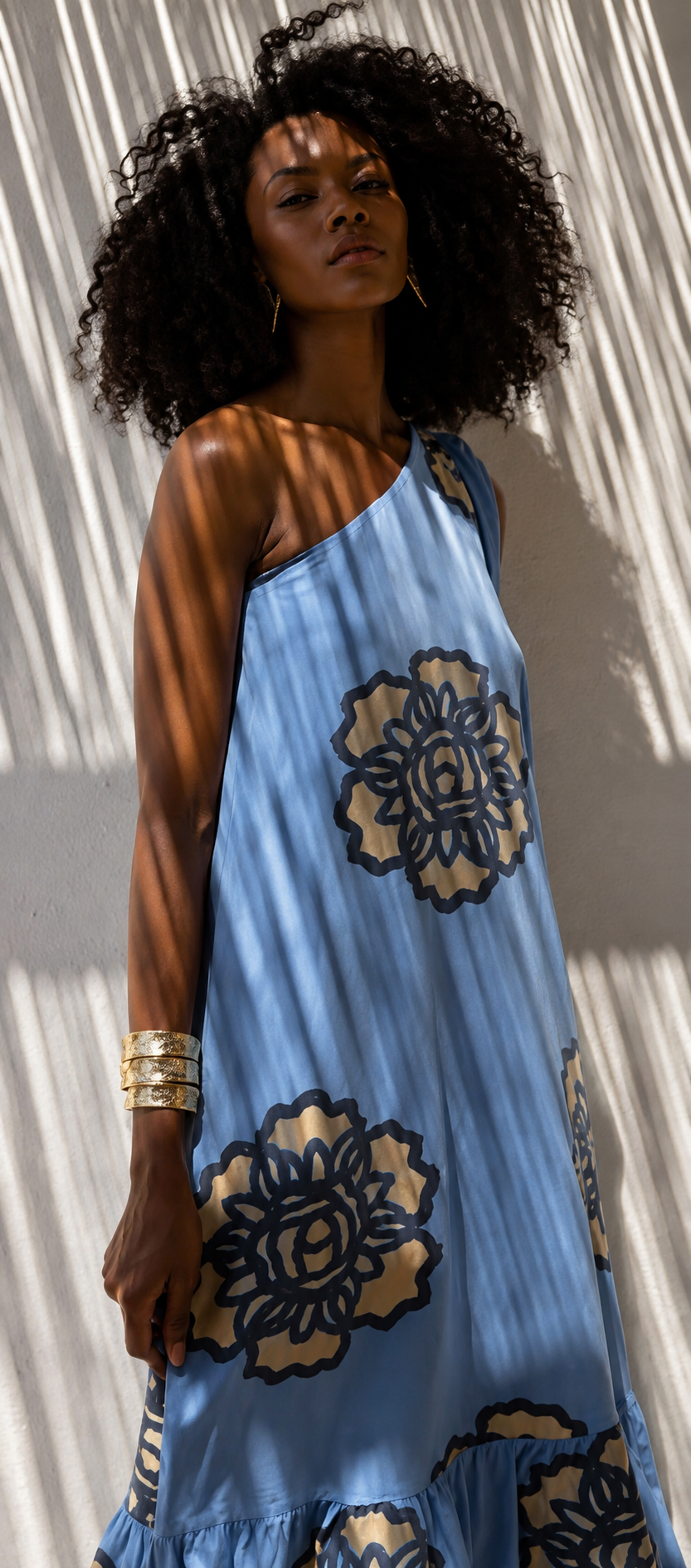Gold Black Light Blue Floral Dress — Mystery Resort