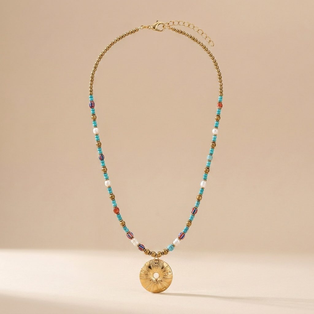 Ocean Treasure Turquoise Beaded Necklace with Sea Urchin