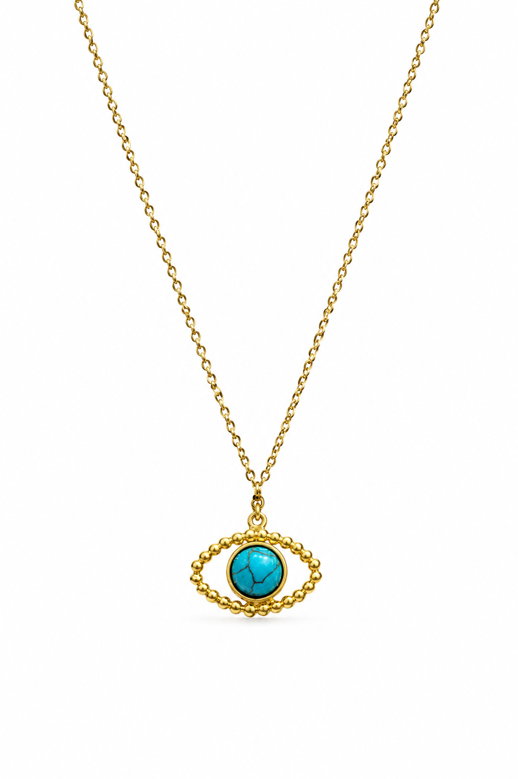 Handmade Perforated Eye Bezel Necklace, Gold-Plated Chain, Cabochon Stones 8Mm — Chase The Sun