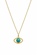 Handmade Perforated Eye Bezel Necklace, Gold-Plated Chain, Cabochon Stones 8Mm — Chase The Sun