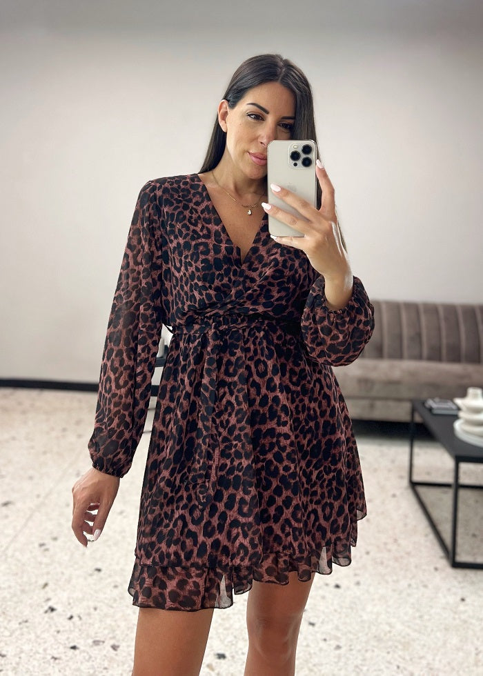 Hadid Leopard Print Dress Dark Brown