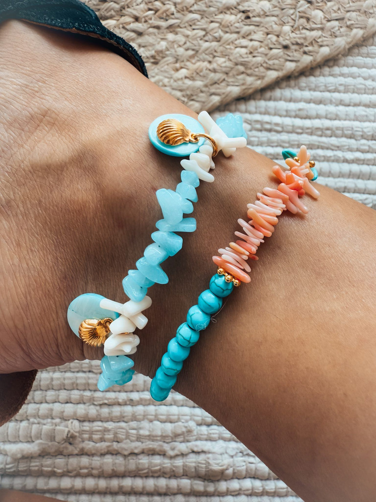 Coral anklet with turquoise starfish
