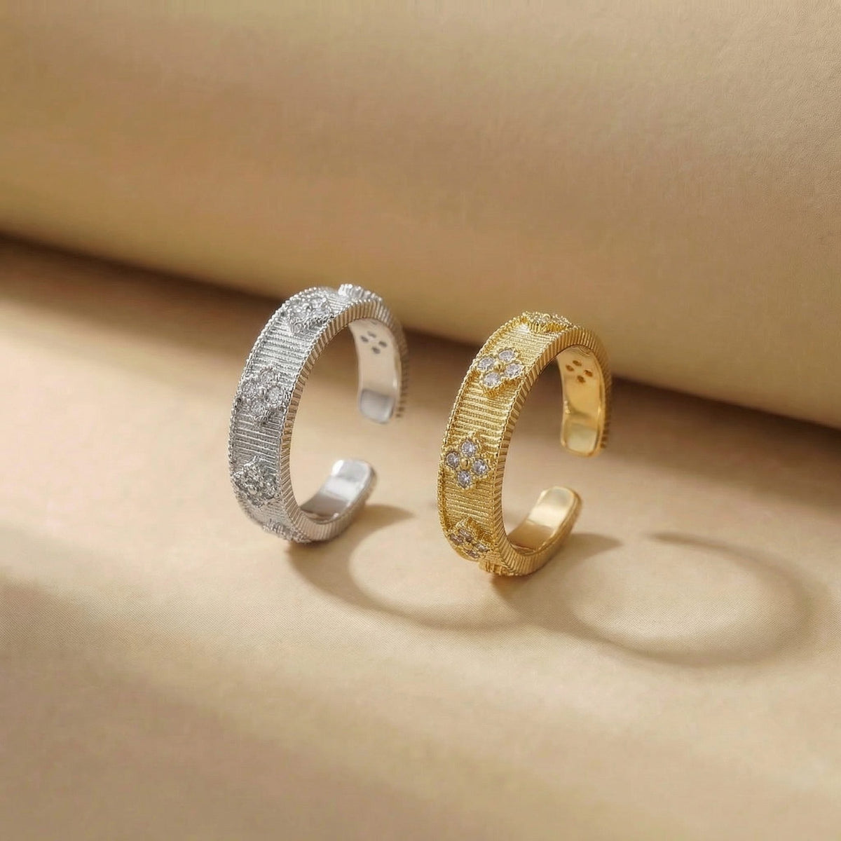 Floral Pavé Crystal Band Ring – Silver