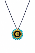 Large Velvet Eye Necklace, Hematite, Jade-Turquoise Paste Drops, Brass Eye, Cord — Chase The Sun