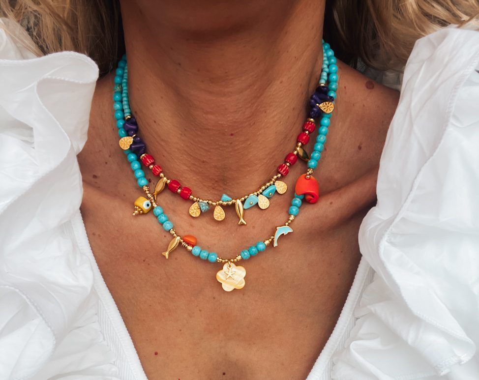 Turquoise beaded summer Fish necklace