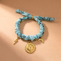 Celestial Bandana Scarf Gold Charm Chain Bracelet - Turquoise