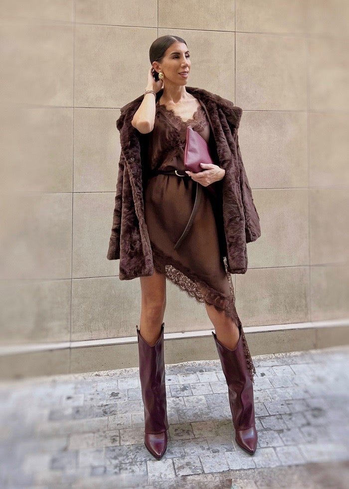 Viral Lace Dress in Chocolate Brown