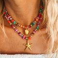 Kimolos multi semiprecious stone shell necklace with shell