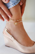 Evil eye pearl gold anklet — Iosifina Stars