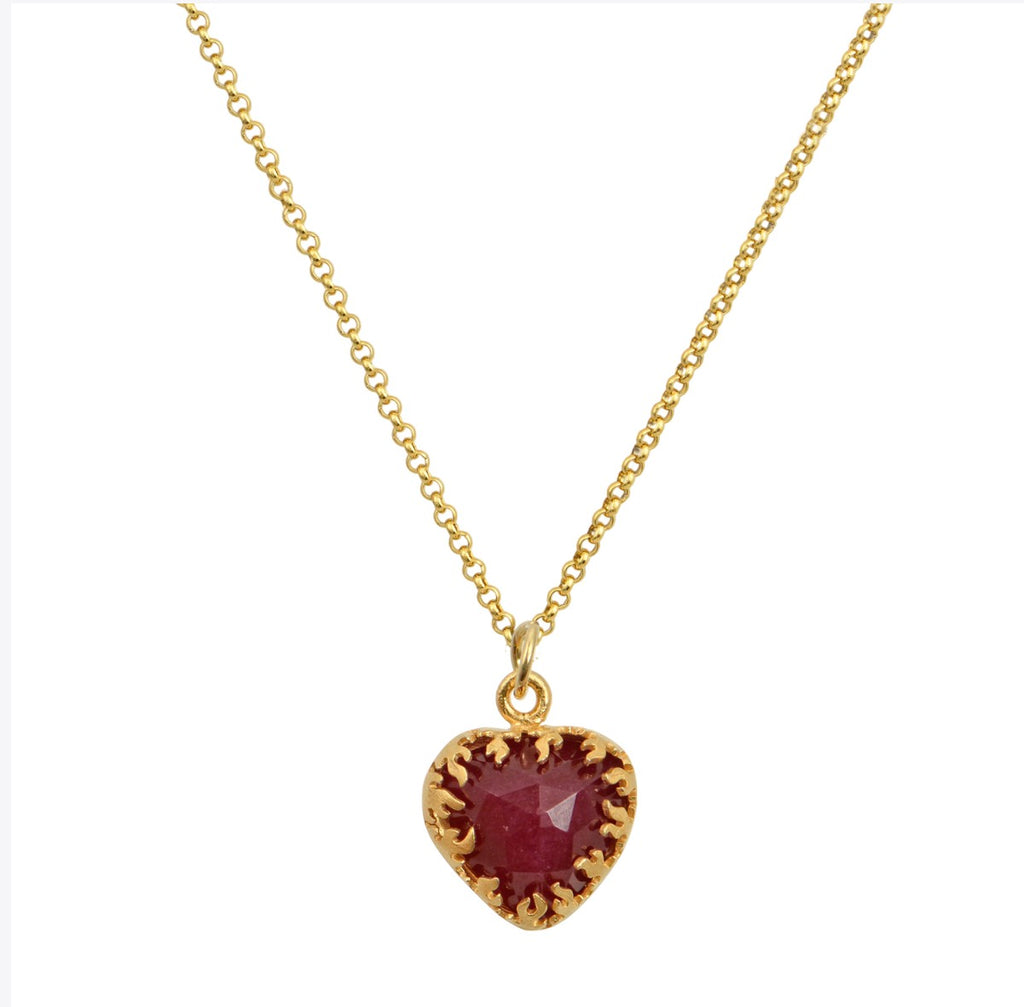 Handmade Flaming Heart Bezel Necklace, Gold-Plated Chain, Cabochon Stone — Chase The Sun