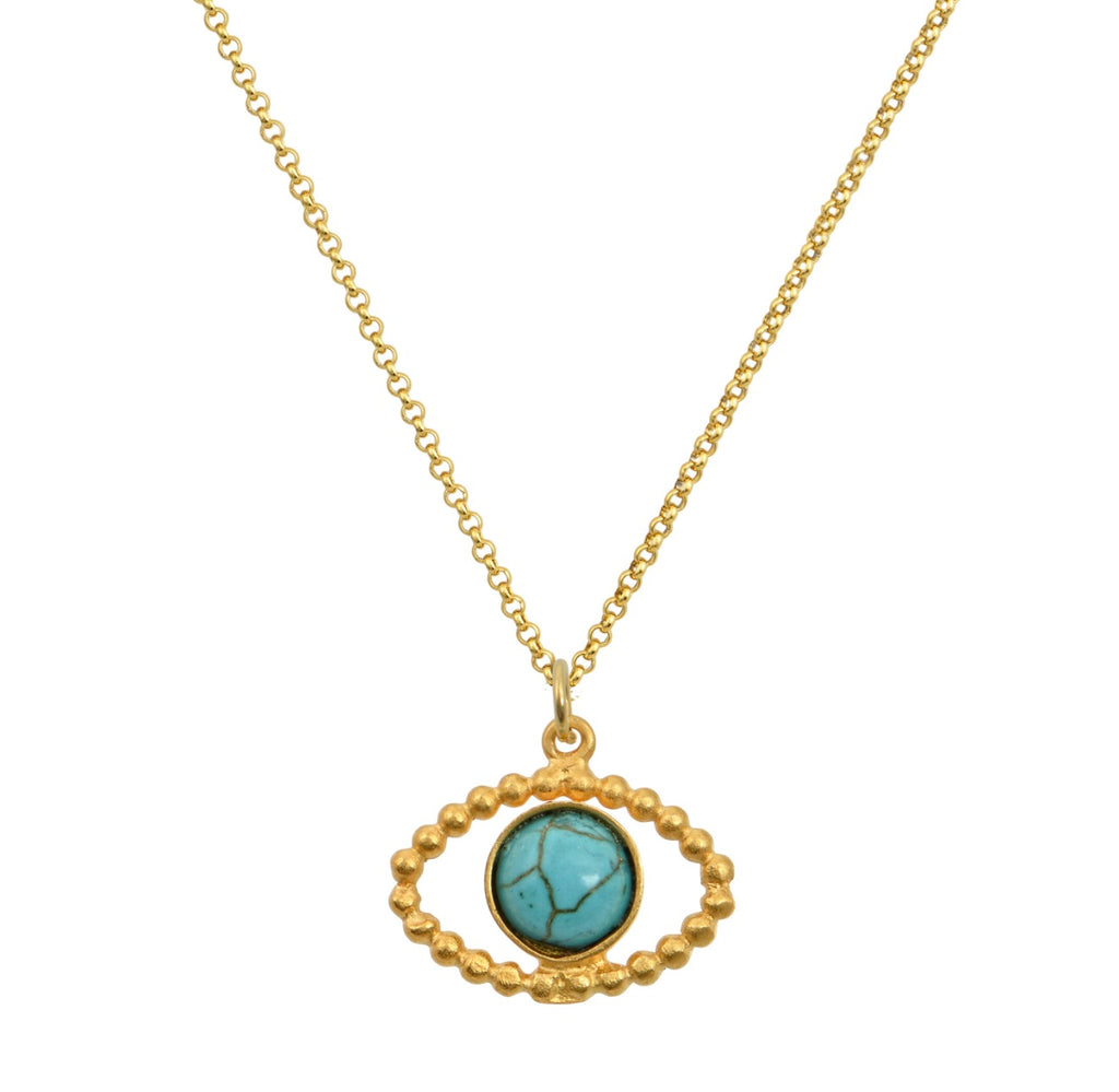 Handmade Perforated Eye Bezel Necklace, Gold-Plated Chain, Cabochon Stones 8Mm — Chase The Sun