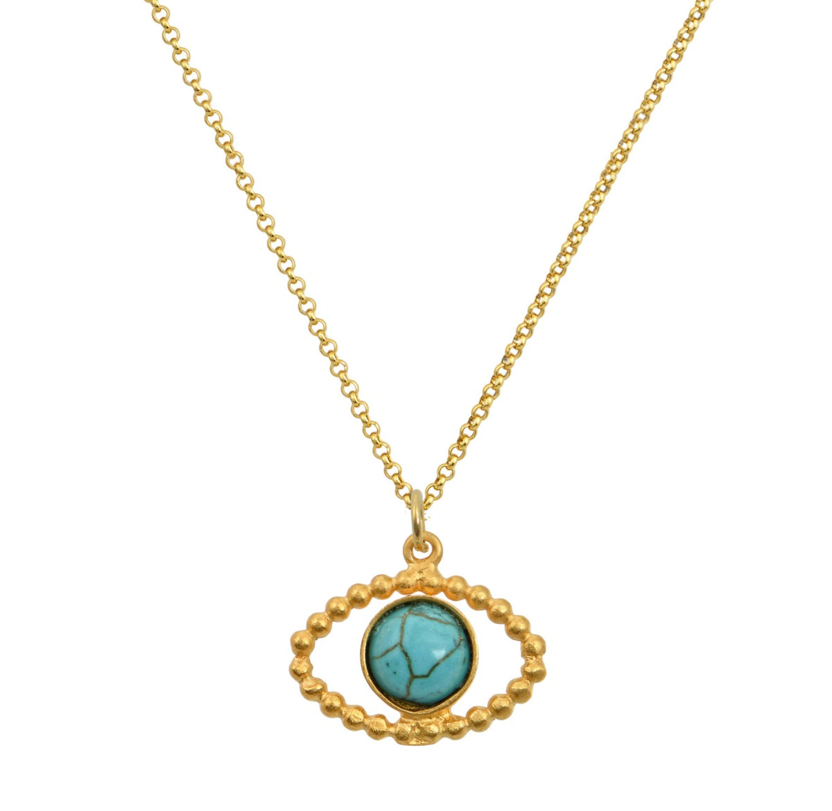 Handmade Perforated Eye Bezel Necklace, Gold-Plated Chain, Cabochon Stones 8Mm — Chase The Sun