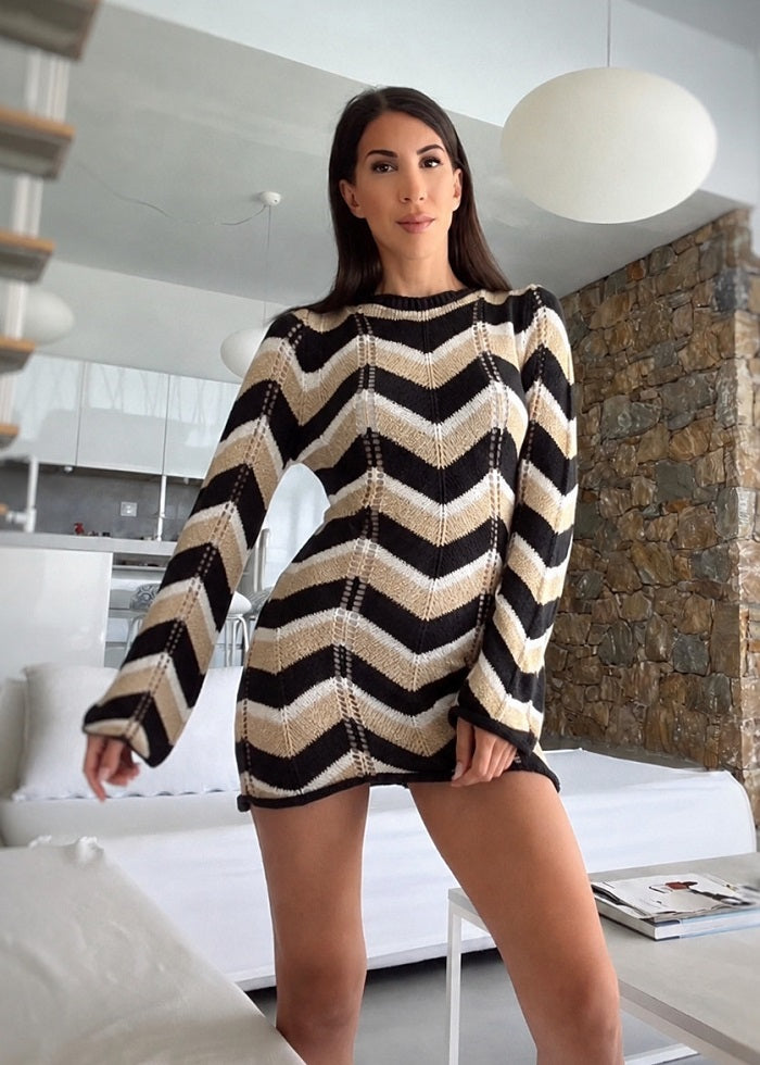 Spetses Black gold knit dress