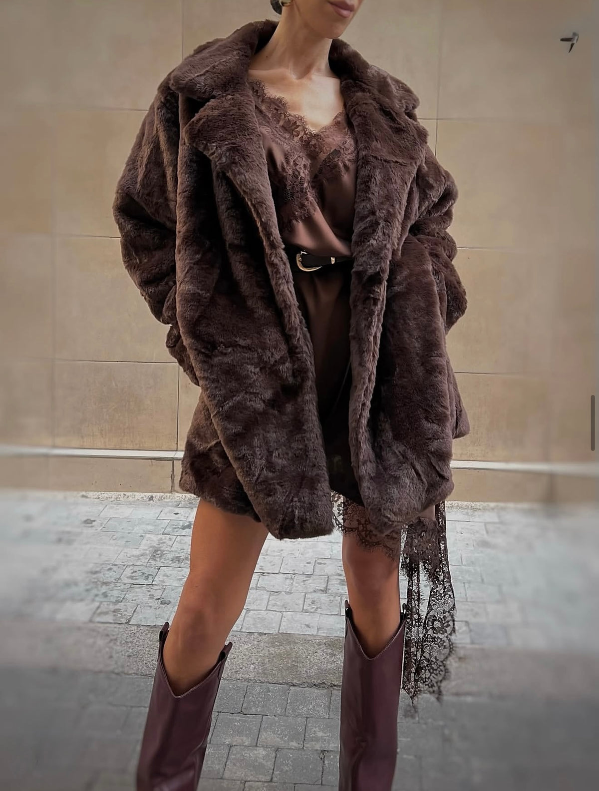 Viral Lace Dress in Chocolate Brown