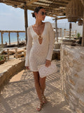 Paros White crochet knit dress