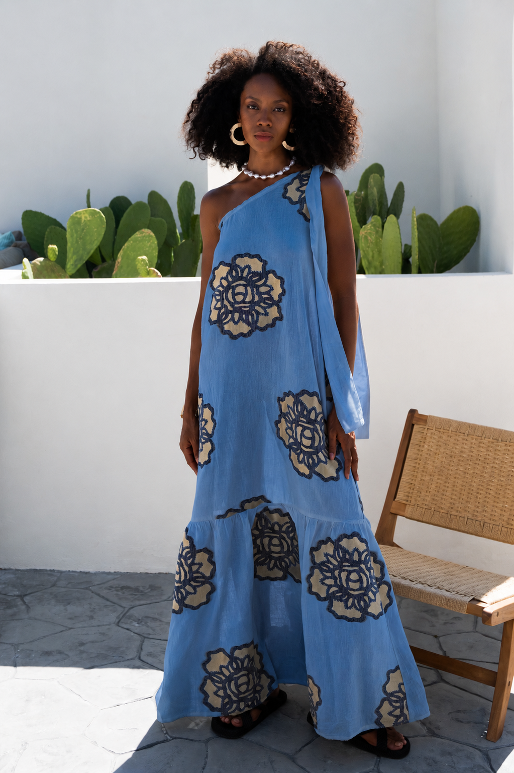 Gold Black Light Blue Floral Dress — Mystery Resort