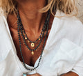 Black hematite with gold protection necklace with cross charm