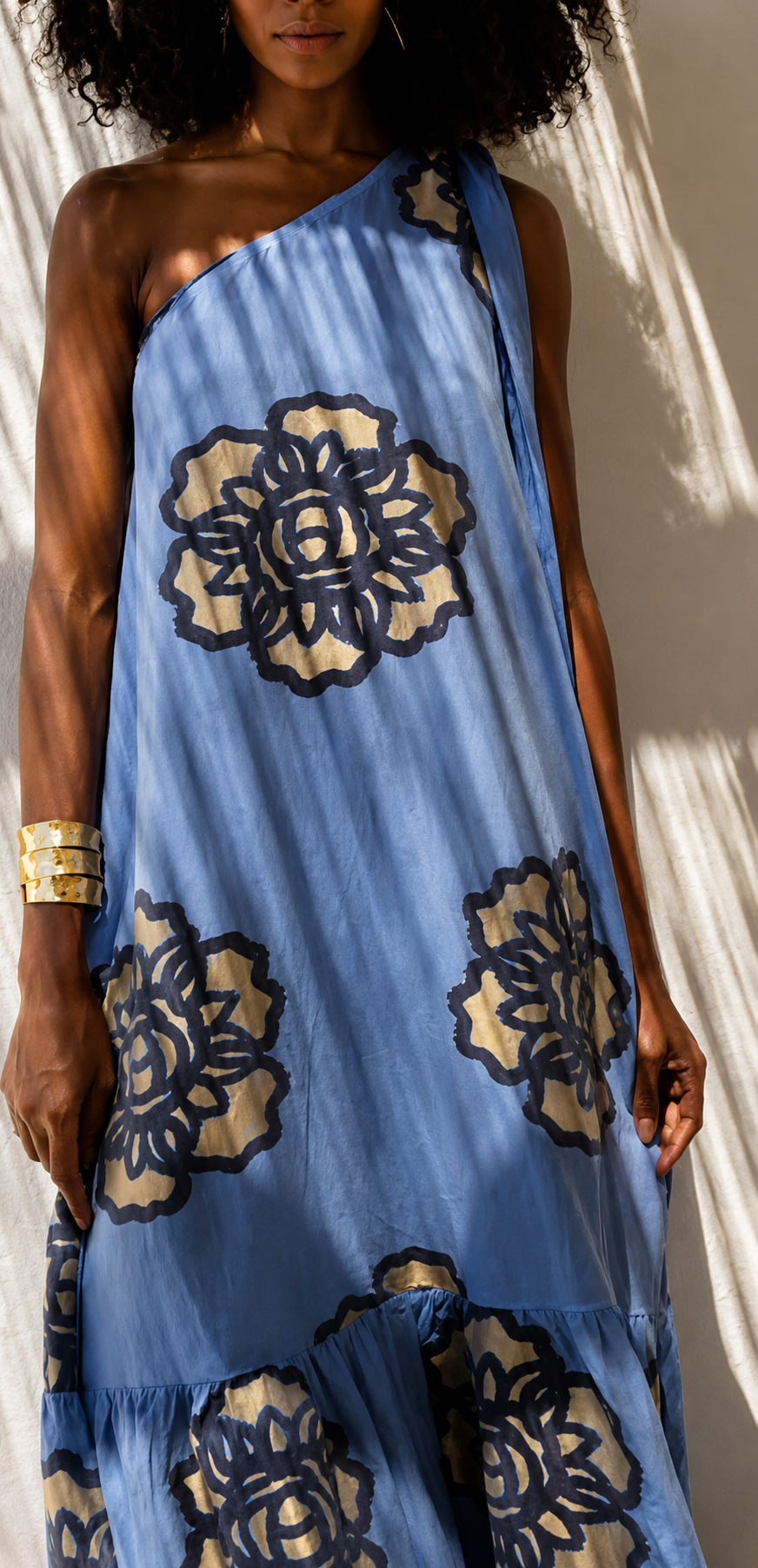 Gold Black Light Blue Floral Dress — Mystery Resort