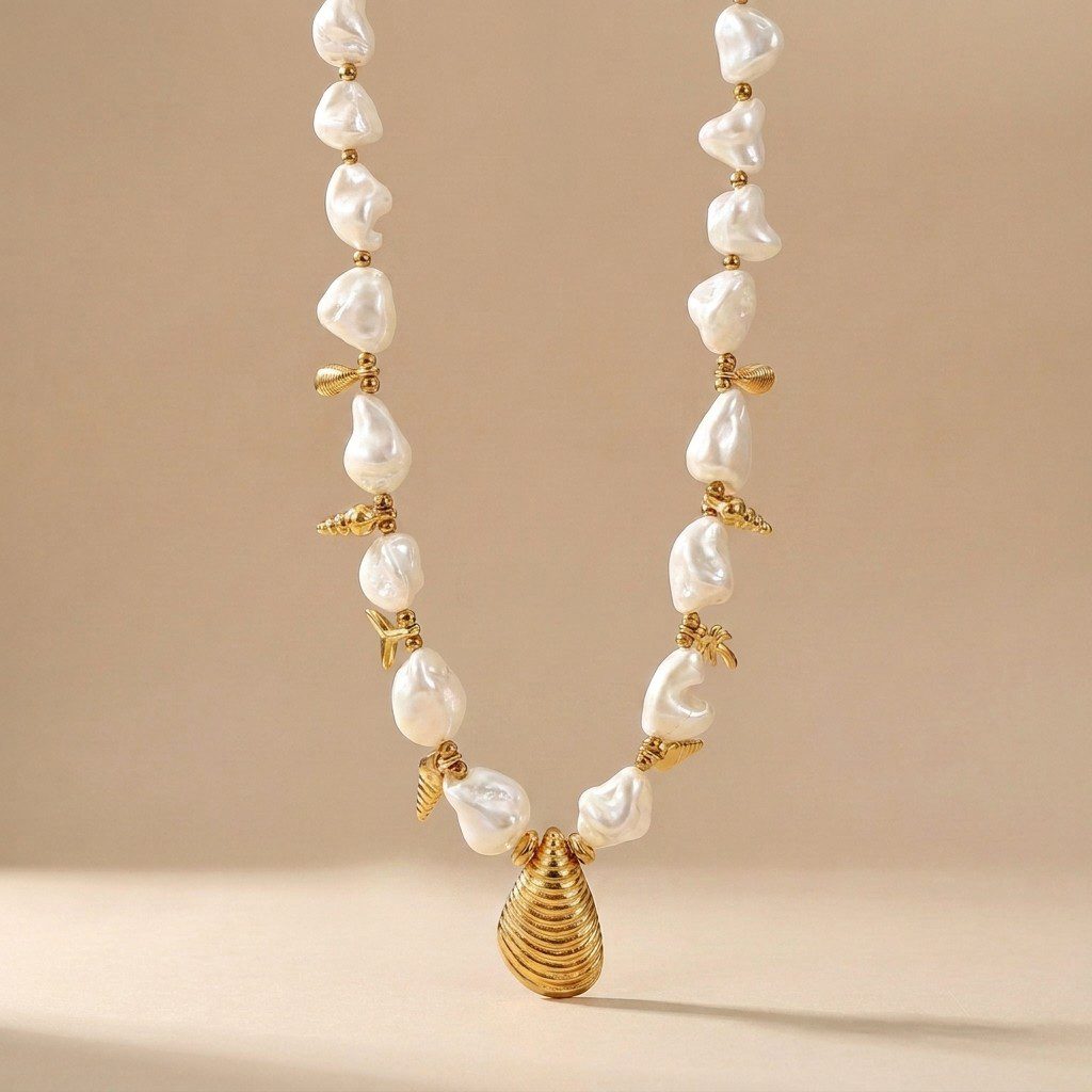 Mermaid Gold Charm Necklace with ocean charms