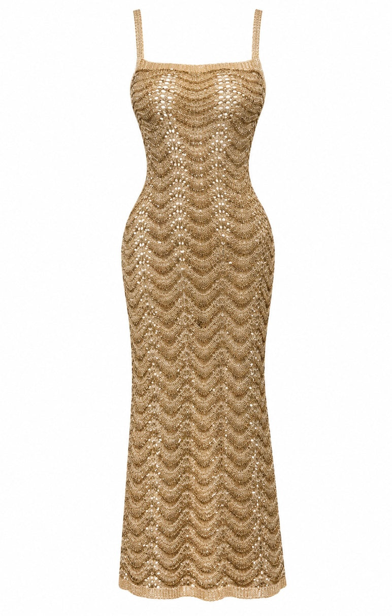 Mykonos Crochet Dress Gold