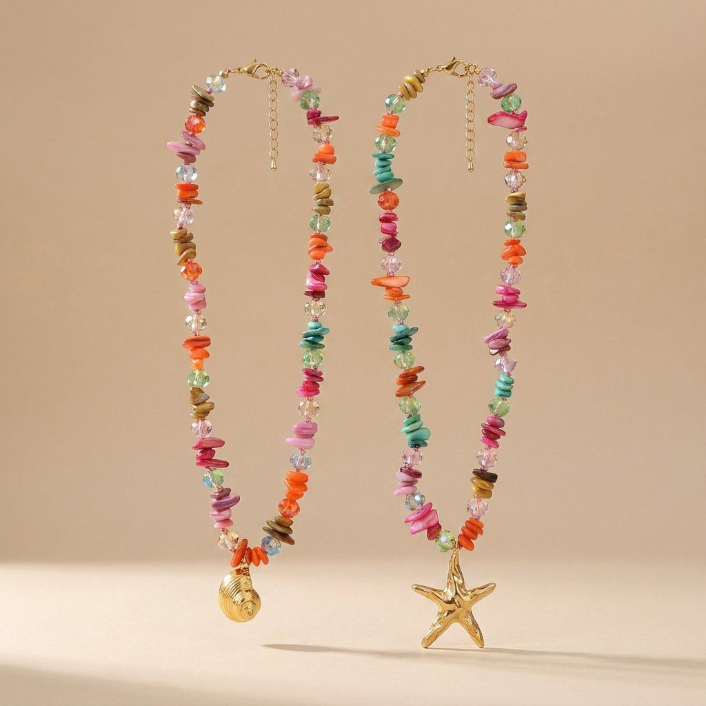 Kimolos multi semiprecious stone shell necklace with shell