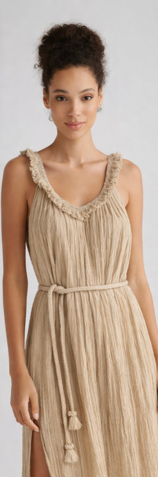 Dartemide Iphigeneia dress sand front close.jpg
